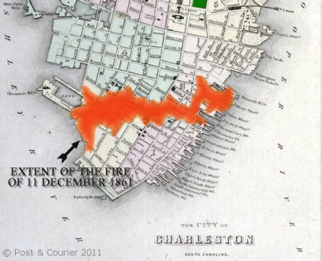 1861 fire path map. From the Post and Courier.