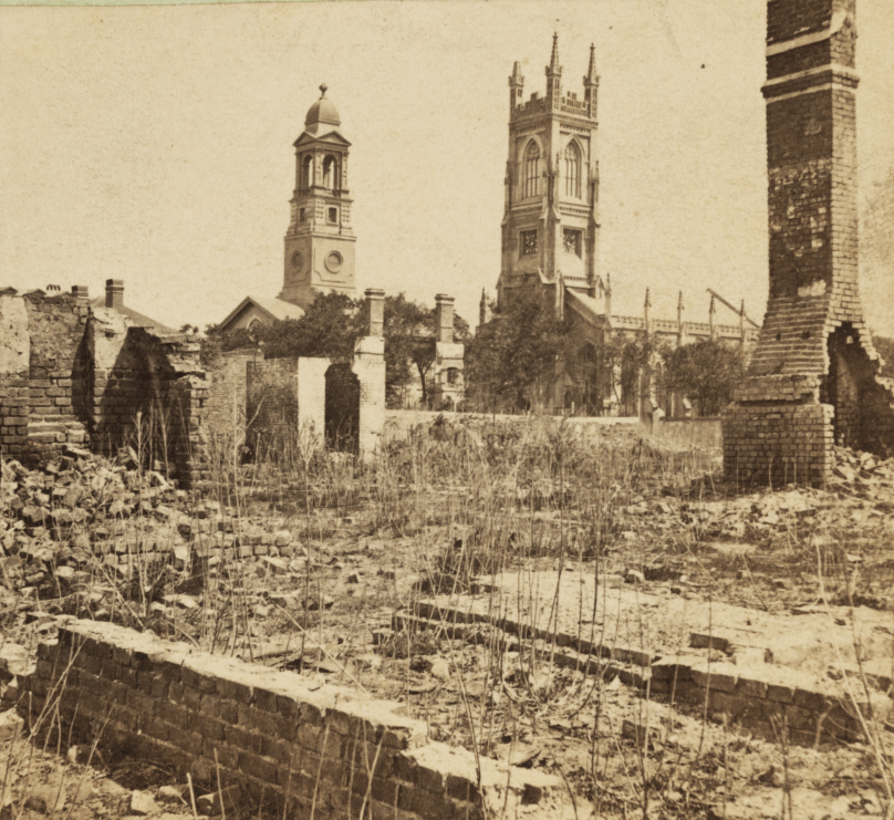 Archdale Street - damage from 1861 fire and Federal bombardment. St. Johns Lutheran & Unitarian Churches.