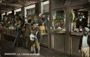 old market stalls - postcard